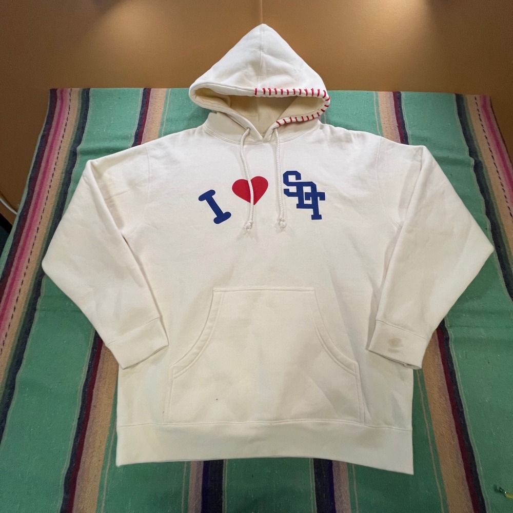 Independent Trading Co Hoodie Mens L Cream I Heart SF Baseball Stitch Pullover